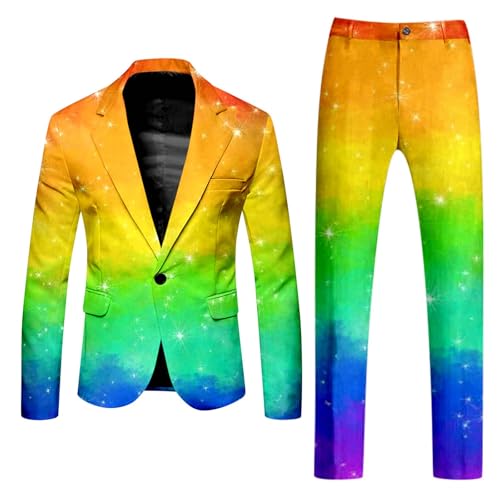 RUMAOZIA Traje para hombre de 2 piezas, chaqueta de traje de arco iris, chaqueta deportiva con chaqueta, pantalones de dos piezas, multicolor, chaqueta y pantalones, fiesta de negocios, baile de
