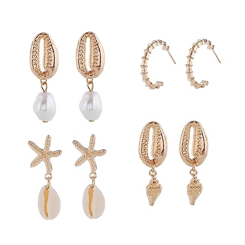 Holibanna 8pcs Shell Dangler Earrings Set Alloy Conch Earrings for Women and Fashion Jewelry for Summer Outfits and Beach Wear