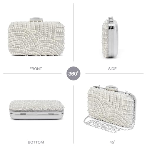 Image of RNIEGA Pearl Crystal Clutch Purse for Women Fashion Elegant Bride Evening Clutch Handbag Crossbody Shoulder Bag with Chain