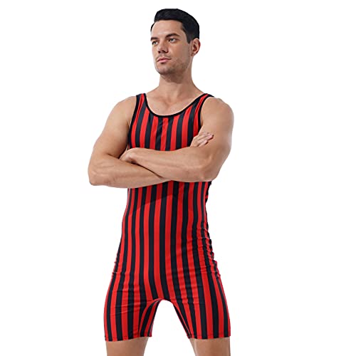 Yanarno Men's Sleeveless Stripe Jumpsuit Swimsuit Stretchy Romper One Piece Leotards Bodysuit Black&White Xx-Large #TOP2