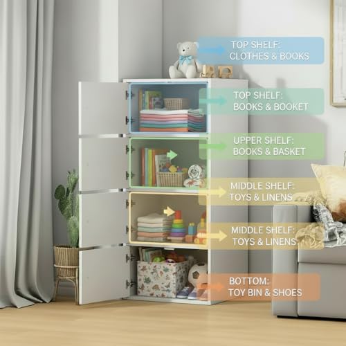 Image of EXVITO 4 Door Premium Wooden Multi-Door Wardrobe Cabinet with Shelves | Space Saving Clothes Organizer Almirah for Bedroom, Living Room & Kids Room | Elegant Storage Almirah (Off-White, 4 Door)