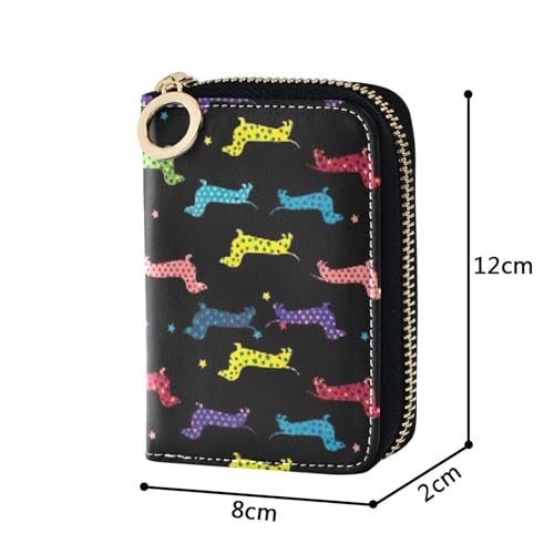 Cute Card Holder RFID Blocking Wallet Womens Small Leather Zipper Wallet with Coin Pocket Colorful Dachshund Polka Dots Black3