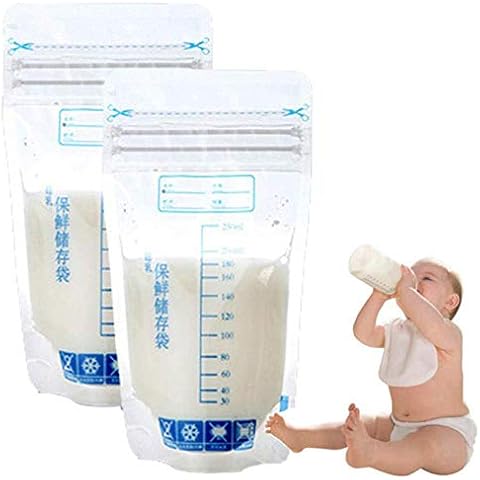 Turbobm 30PCs Breastmilk Storage Bags, Breastmilk Containers, 250ml Disposable Breast Milk Freezer Bags, Self-Standing Safe Baby Feeding Breast Milk Storage Bags Cover