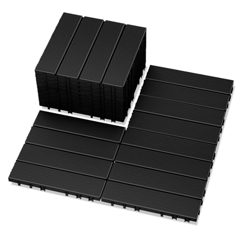 JUOIFIP Lot de 12 dalles de terrasse de jardin, terrasse en plastique composite emboîtable, résistant aux intempéries, pour terrasse, balcon, béton, 30 x...