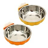 Paquete de 2 cuencos para jaula de mascotas, cuencos colgantes de acero inoxidable para jaula de perro, cuencos extraíbles para alimentos y agua para animales pequeños, naranja y amarillo