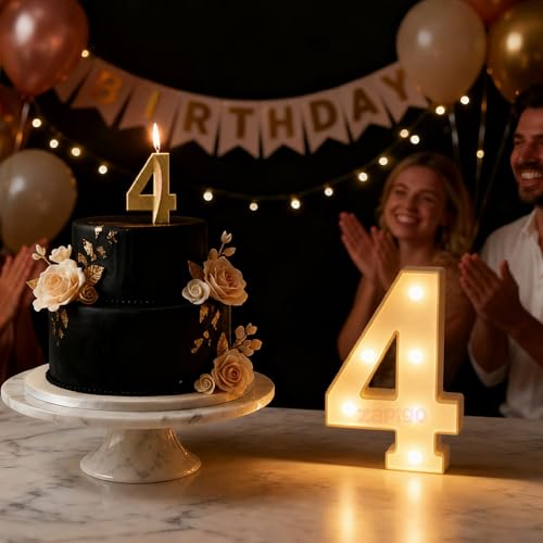 Image of Balloonistics LED Marquee Number 4 Light - Cordless Battery-Operated Light Up Sign for 4th Birthday, Anniversary, Wedding, Party Decoration & Photo Booth Backdrop