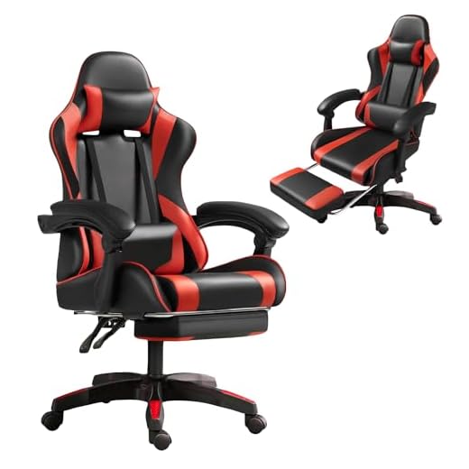 Frixovel Chaise Gaming, Siège de Bureau réglable, Fauteuil Gaming avec Repose-Pieds télescopique (Noir et Rouge)