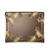 Elegante Neceser de Maquillaje Vintage Dorado con diseño de Acebo para Mujer, Organizador portátil de Lona con Cremallera, Neceser para el Cuidado de la Piel en Vacaciones de 18 x 23 cm.