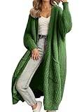 gilet long vert anis  Yegirlzs Gilet Long Femme Cardigan Chic Et Elegant Manche Longue Tricoté Cardigans avec Poches Ouverte Devant Gilet Automne Hiver A Vert L
