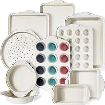Kikcoin 22 PCS Nonstick Baking Pans Set, Stackable Bakeware Sets with Silicone Handles, 450F Oven Safe Baking Sheet Set, Easy Release Cookie Sheets for Baking, Cream