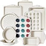 Kikcoin 22 PCS Nonstick Baking Pans Set, Stackable Bakeware Sets with Silicone Handles, 450°F Oven Safe Baking Sheet Set, Easy Release Cookie Sheets for Baking, Cream