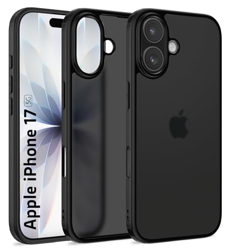 Image of Golden Sand Rugged Frosted Back Cover Case for iPhone 17 5G - Semi Transparent,Shockproof, Slim Profile, Matte Grip (Space Black, TPU+PC)