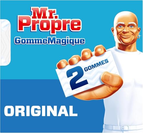 Mr. Propre GommeMagique Original, Lot de 2, Élimine les Taches Impossibles sur Toutes Surfaces Lavables, Nettoie avec de l'Eau Uniquement, Efface Crayon, Graisse et Marques Tenaces