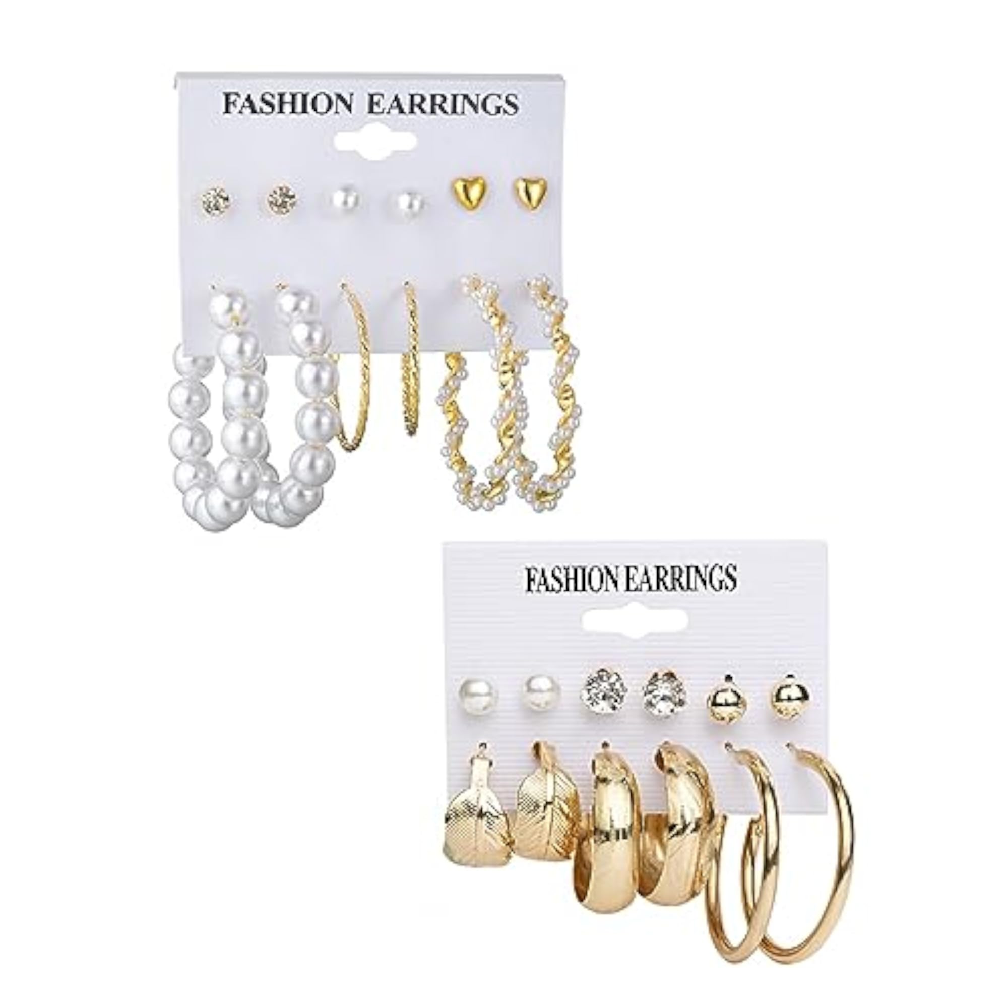12 Pairs Pearl Hoops & Studs Earrings Set Combo for Girls Women