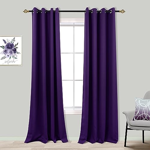 Mrs.Naturall Dark Purple Blackout Curtains for Bedroom & Dorm, Thermal Insulated Grommet Black Out Curtains 84 Inch Long 2 Panels, Eggplant