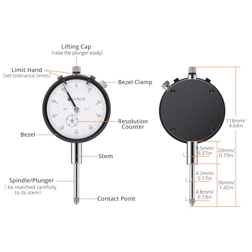 Image of Neoteck Dial Indicator 0-1 inch /0.001 inch with 90lbs /40kg Magnetic Base
