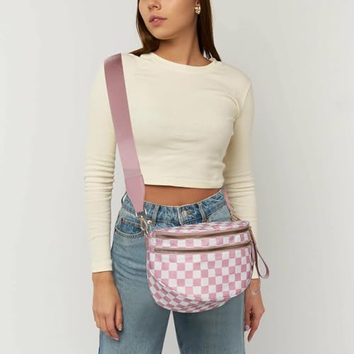 Image of hibear Checkered Crossbody Bag Spacious Bum Bags for Women Nylon Crossbody Fanny Packs Checkered Purse Belt Wallet