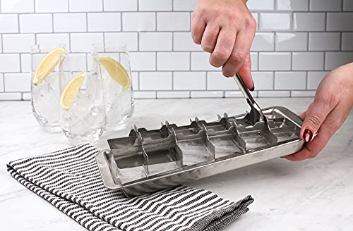 Rsvp International Endurance® Vintage Inspired Ice Cube Tray, 11" | Retro Design For Bars & Kitchens | Levers Remove Cubes | Heavy Duty Stainless Steel | Dishwasher Safe #TOP4