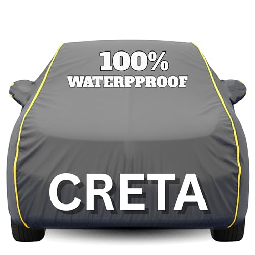 Image of Waterproof Car Body Cover - 100% Water Proof Custom Fit New Car Covers, Outdoor Full Protecting Cover for Creta (All Models) with Free Storage Bag - UV, Rain & Dust, All Weather Protection