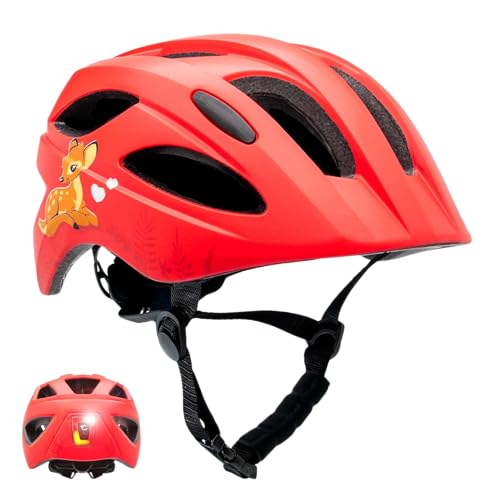 Crazy Safety Cool Kinder Fahrradhelm | Fahrradhelm Kinder 6-12 Jahre für Fahrrad, Skateboard, Mountainbike, Inlineskates | USB-aufladbares Rücklicht | Leicht | Verstellbarer Fahrradhelm 54-58 cm (Rot)
