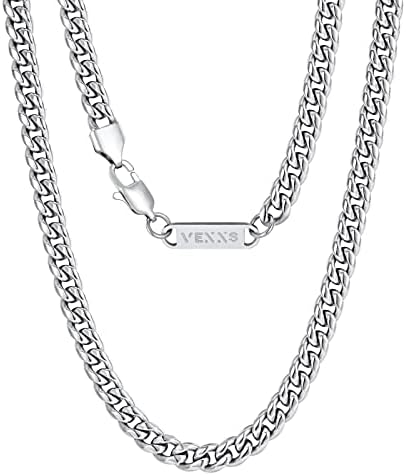 VEXXS Men's Gold Chain，18K Real Gold Plated Cuban Link Chain, 3mm 4mm 6mm Men’s Necklace Durable No Color Fading (18 inches, 6mm-White Gold)