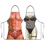 GZGXKJ 2 Pcs Lustige Kochschürze Küchenschürze Damen Herren Sexy Kochschürze Personalisiert 3D Muskel Mann Bikini Damen Party Schrankschürzen für Männer Lustig, 80 * 60 cm