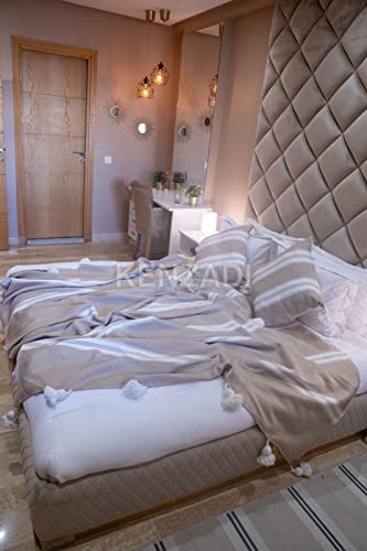 KENZADI Moroccan Handmade Pompom Blanket, Throw Blanket, Pom Pom Blanket,