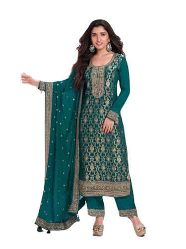 shopNstyle Women's Salwar Kameez Straight Suit Jacquard Traditional Indian Pakistani
