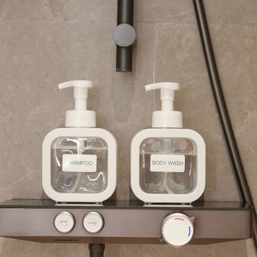 Image of Foaming Soap Dispenser, 2 Pack 300ml (10oz) Plastic Refillable Foaming Hand Soap Dispenser with 16 Pcs Waterproof Labels, Foam Pump Bottle for Bathroom and Kitchen (White)
