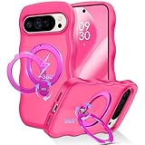 QuantumKoo for Google Pixel 10 Pro Case with 360°Magnetic Stand [Compatible with Magsafe] Cute Curly Wavy Phone Case Ring Kickstand Women Men Shockproof Cover for Google 10Pro 6.3“, Hot Pink