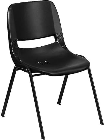 Flash Furniture HERCULES Series 880 lb. Capacity Black Ergonomic Shell Stack Chair with Black Frame