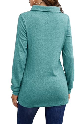 Bluetime Women's Fall Long Sleeve Cowl Neck Button Tunic Tops Lightweight Sweatshirts4