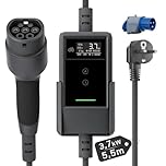 dé Chargeur Voiture Electrique 3,7kW 5,5m [0,85m+4,65m, 6A-16A] Cable Recharge Voiture Electrique Type 2 avec Support Mural, Numérique LCD, Compatible avec Model Y, E-208, 500e et Autres EV/PHEV