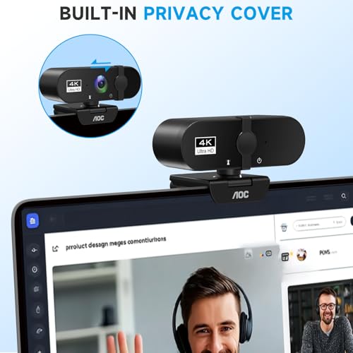 Image of AOC 4k Webcam for PC with Microphone, Computer Camera with Noise Cancellation, Privacy Cover, 99 FOV, Plug & Play USB Webcam for Streaming, Conferencing, Zoom, Skype, Facetime, Laptop, PC, Skype