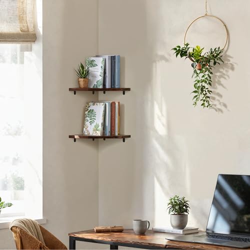Demigo Corner Shelf Wall Mount, Set of 2 Solid Acacia Wood 10.3 x 16.5 inches Floating Corner Shelves, Smooth - Durable - Attractive Corner Shelves for Bedroom Living Room Bathroom Kitchen