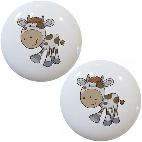 Set of 2 Spotted Cow Farm Animal Ceramic Cabinet Drawer Pull Knobs