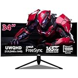GPVHOSO 34 Inch Curved Gaming Monitor 4K, (3440x1440) 165Hz Ultrawide Computer Monitor, HDR, 1500R, 125% sRGB, DCI-P3 92%, HDMI/DP and Built-in Speaker Support Wall- Black