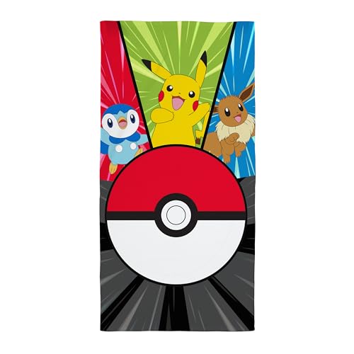 Pokémon Kids Towel | Super Soft Feel, Unite Design Featuring Pikachu, Pokeball | Perfect The Home, Bath, Beach & Swimming Pool | One Size 70cm x 140cm