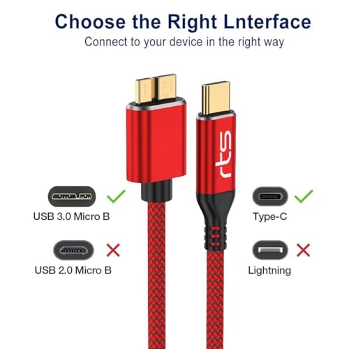 Image of rts Micro B to Type C Hard Drive Cable (50CM) USB C to Micro B Cord 10Gbps USB C to External Hard Disk Drive HDD cable Compatible for Seagate WD Hitachi Westgate, MacBook Air M2 Pro, iPhone 15