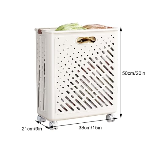 Panier à linge à roulettes pliable en plastique blanc pour vêtement - 2