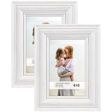 Langdon House - 6x4 Real Wood Picture Frames - Weathered White - Gold Accents, 2 Pack - French Country Style Wooden Photo Frame 6 x 4 - Lumina Collection