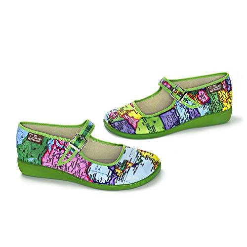 Image of Hot Chocolate Design Whimsical Women's Mary Jane Flats | Adjustable Buckle Strap, Round Closed Toe, Cushioned Insole, Vegan Textile, Lightweight All-Day Wear