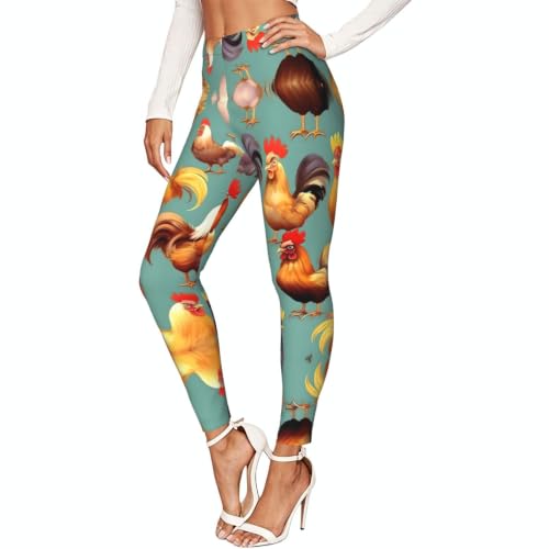 Leggings de compresión suaves deportivos para mujer con estampado de gallo running fitness
