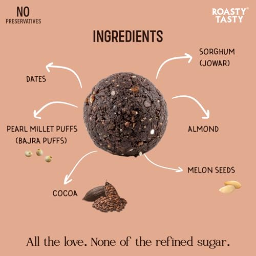Image of Roasty Tasty Cocoa - Millets & Dryfruits Ladoo | Energy Bar Replacement | No Added Sugar | No Artificial Flavor | Healthy Snacks | Rich in Proteins | Dry Fruits, Seeds & Nuts Mithai | 5 Pcs -40g each