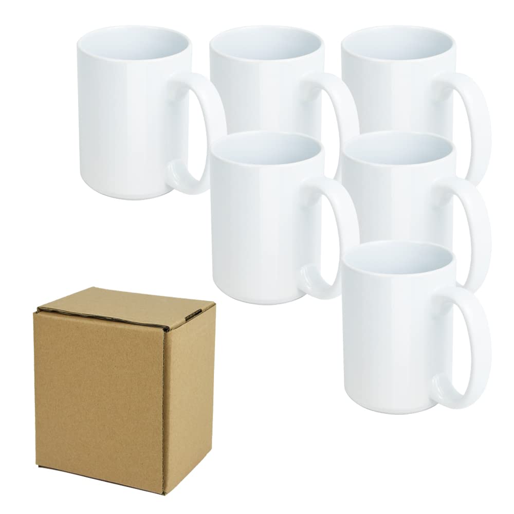 Tazas en blanco con revestimiento de sublimación de 15 onzas con caja de pedido por correo marrón, caja de 6 piezas
