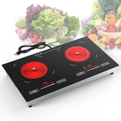 ZCCQ Electric Cooktop,110V 2400W,Countertop and Built-in Electric Stove top,2 Burner induction Cooktop with11 Power Levels,Child Safety Lock, Timer, LED touch control,Overheat Protection
