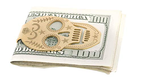 parsout Skull Money Clip Wallet - Slim, Minimalist Stainless Steel Cash Holder - Front Pocket Credit Card, Business Card, Paper Money Clamp - Matte Metal Gold-Plated Skull Design - Gifts for Men