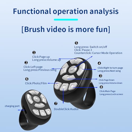Mando a distancia para teléfono: avanzado, botón de desplazamiento inalámbrico, botón de desplazamiento lateral, disparador remoto de cámara para teléfono tableta, control manos libres para leer Fot - imagen 7