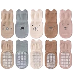 HAGOT 5 Pares de Bebés Calcetines Antideslizantes, Calcetines de Algodón de Dibujos Animados para Bebé Niña Niños