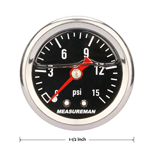 Measureman MA028 1.5 Inch Black Dial, 304 Stainless Steel Case, Liquid Filled Fuel Pressure Gauge thumb #6